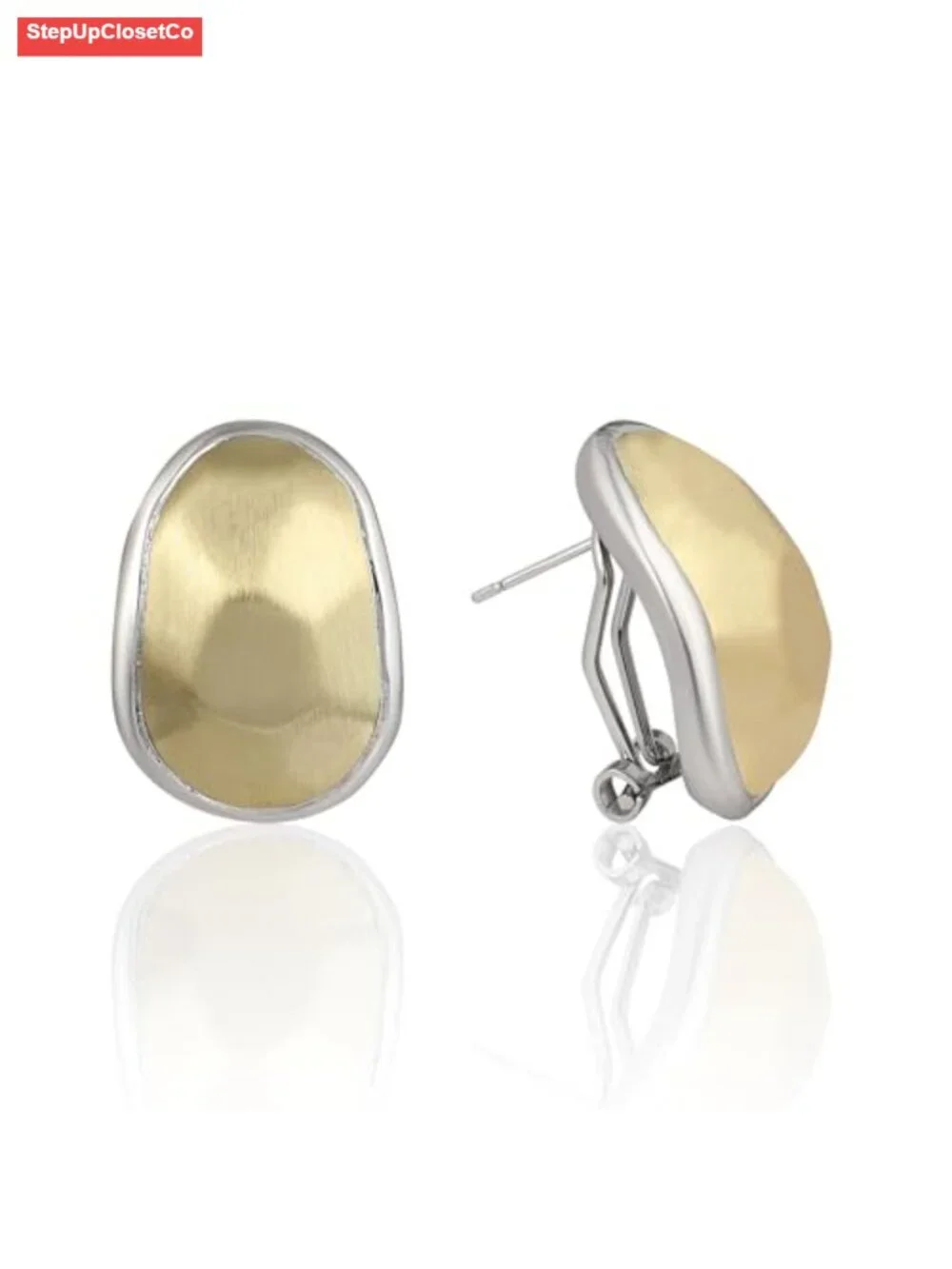 Two Tone Crossover Huggie Hoop Earrings Twisted Rope Textured Clip On for Women